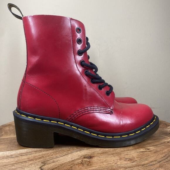 Dr Martens Clemency Womens Red Size 9 Patent Leather Heeled Ankle Boots AW004 - Picture 1 of 10
